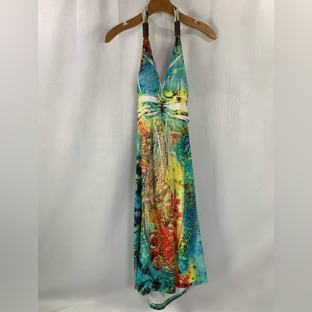 Cristina Love Morrocan Halter Backless Multicolored Sequence Dress Size M - Picture 13 of 13